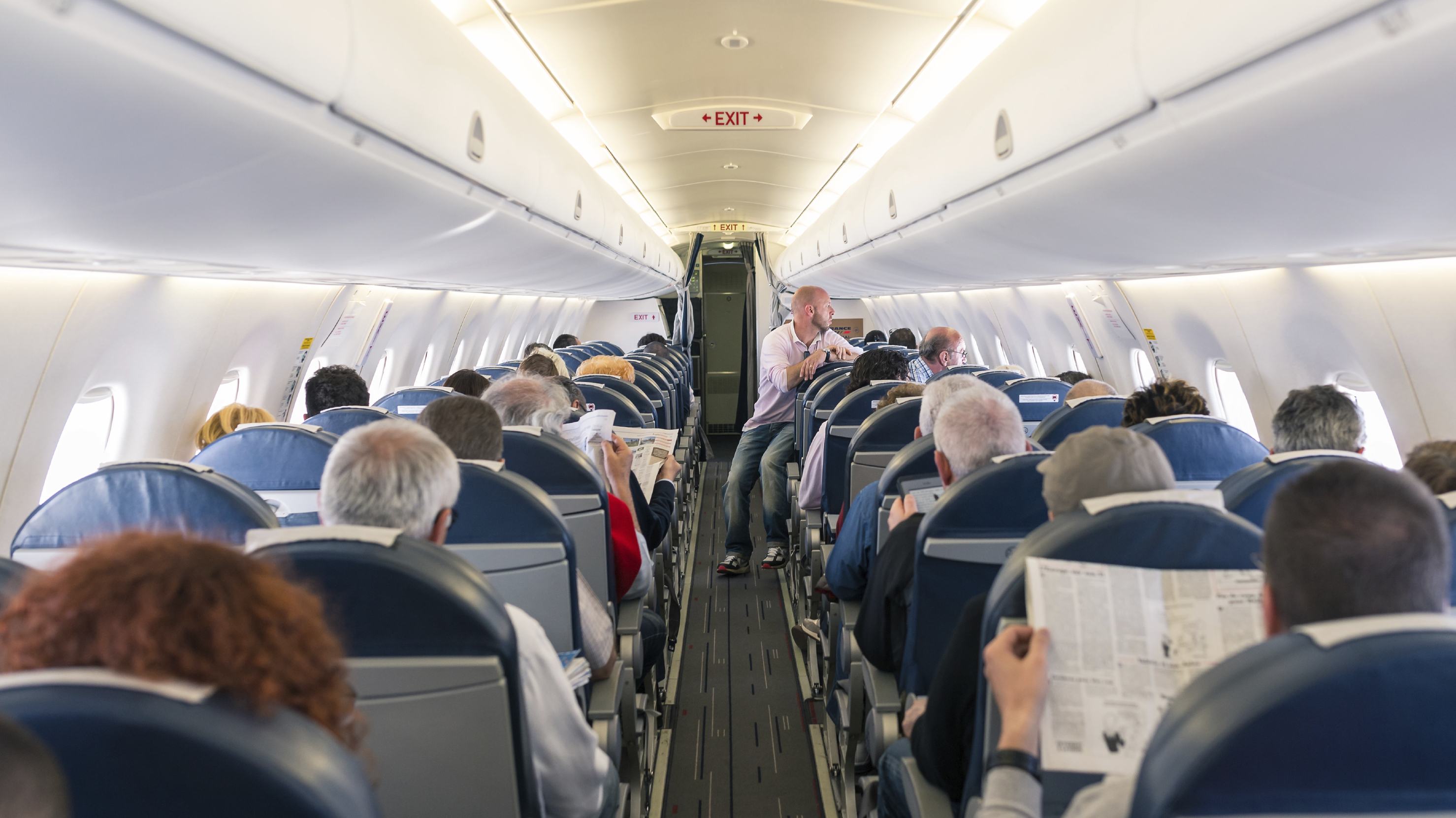 PARIS, FRANCE - MAY 13, 2014: Air France Jet airplanes interior view. Air France is rated among the top 10 biggest airlines in the world and top 3 biggest airlines in Europe.